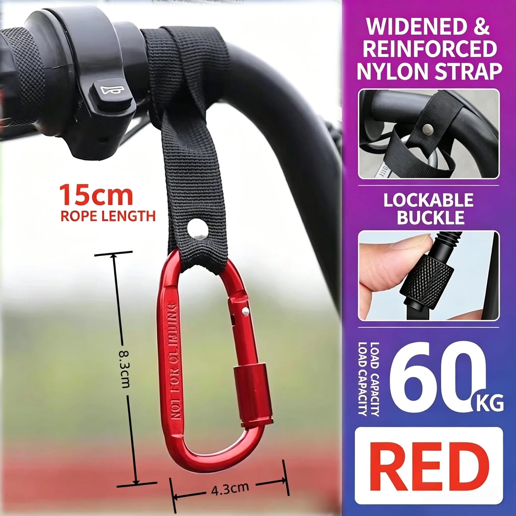 Heavy Duty E-Bike Scooter Handlebar Hook Aluminum Lockable Carabiner Multipurpose Hanger For Helmet Handbag Shopping Bag