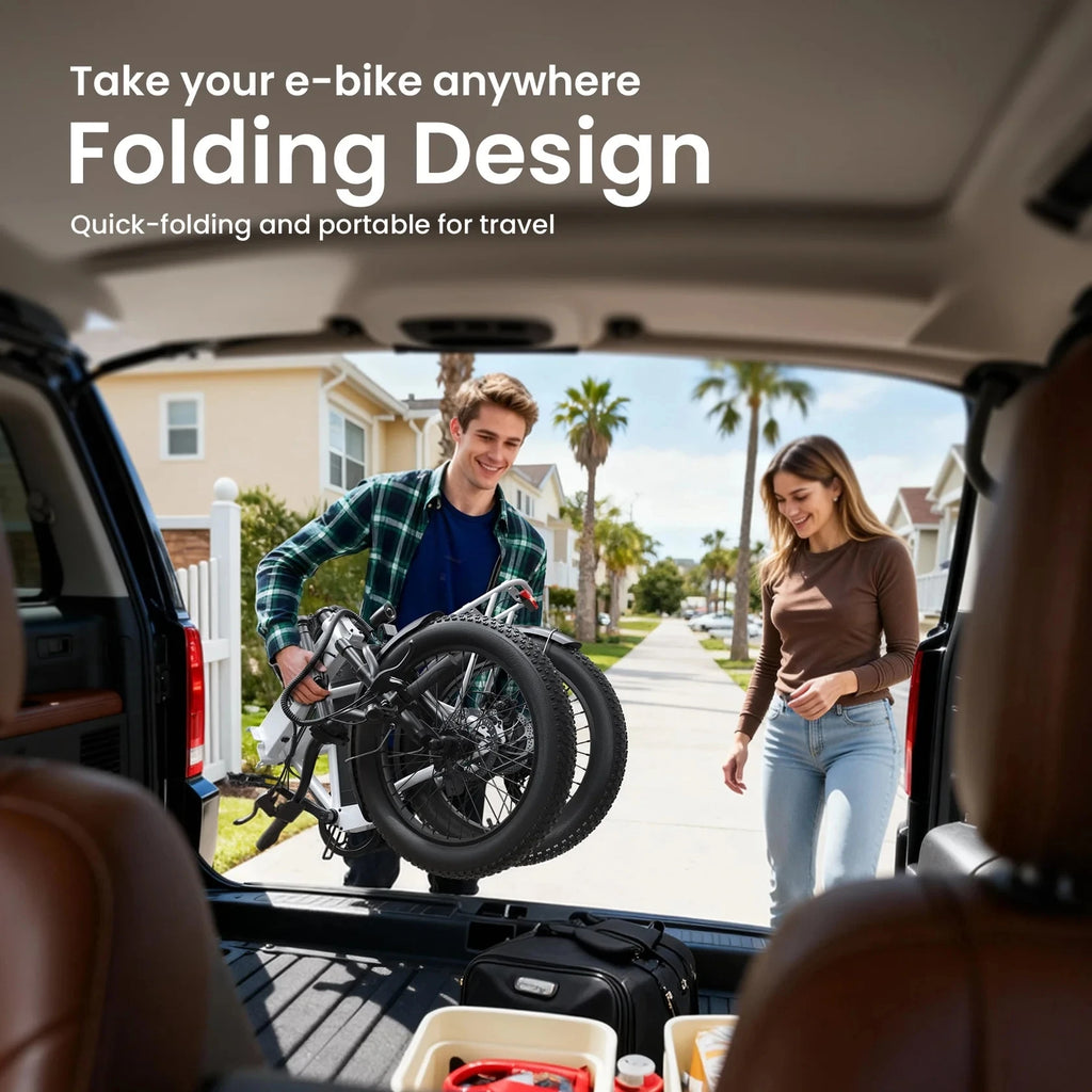 QRONGE Waterfall Folding Electric Bicycle 1000W Peak 48V 13.5AH 20' Fat Tire Electric Bike 70 Max Miles E-bike Commute 28MPH Max
