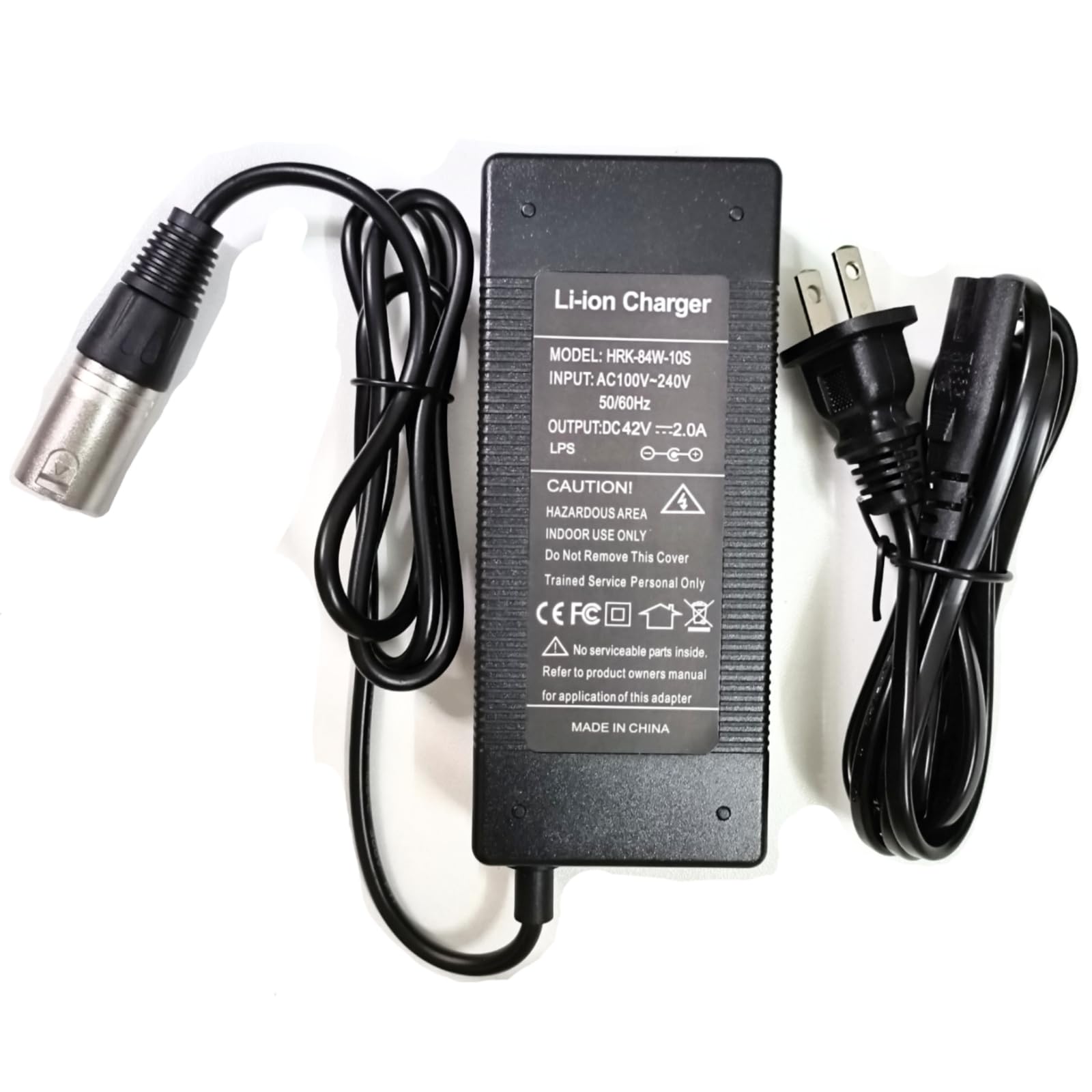 [Verified Fit] 36V Electric Bike Charger 3-Pin XLR 42V 2A Max for Swagtron EB6 Fat-tire Heybike Cityscape for Ecotric Starfish Dolphin Peacedove 20" and more eBikes 36V Lithium Battery Pack Charger