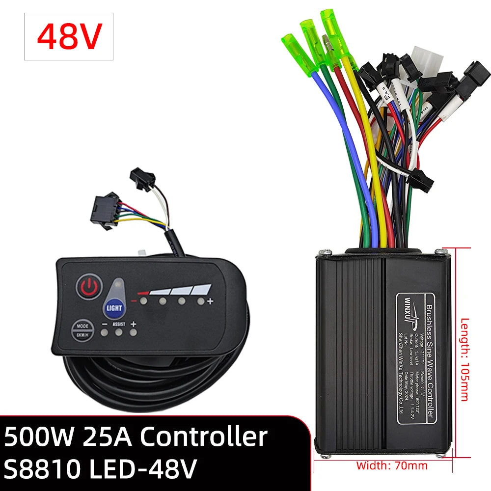 24V 36V 48V 500W FOC Sine Wave E-Bike Controller with S810 LED Panel for High Speed Electric Scooter & Bicycle