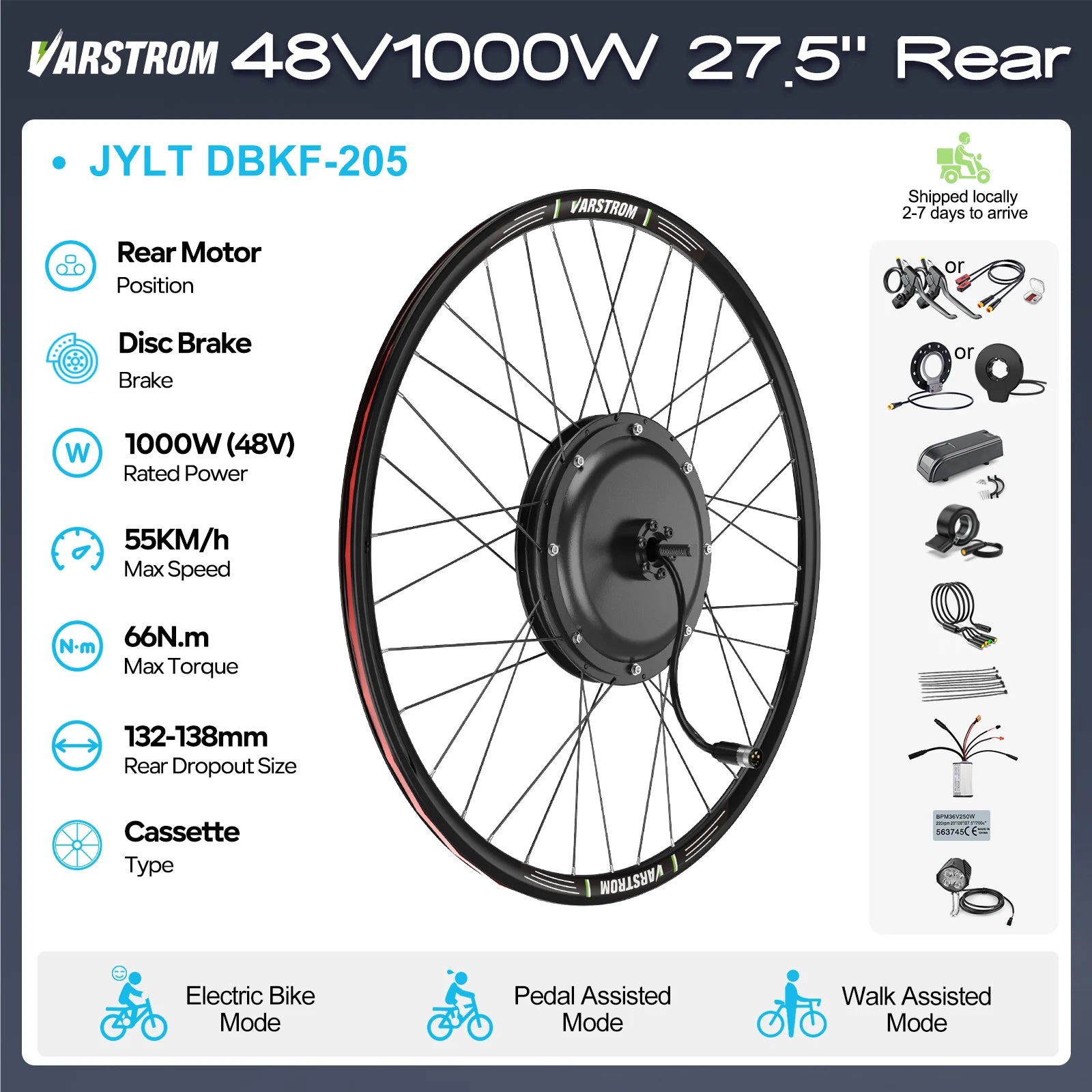 BAFANG 250W-1000W 36V 48V Hub Motor E-Bike Kit – 20-700C Cassette Disc/V-Brake Varstrom eBike Conversion