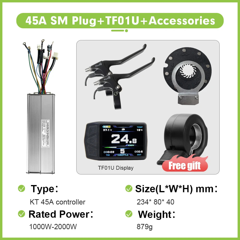 Electric Bike Sine Wave 36V/48V/52V 45A KT Controller with LCD Ddisplay For Ebike Conversion Kit Compatible1000W-2000W Motor