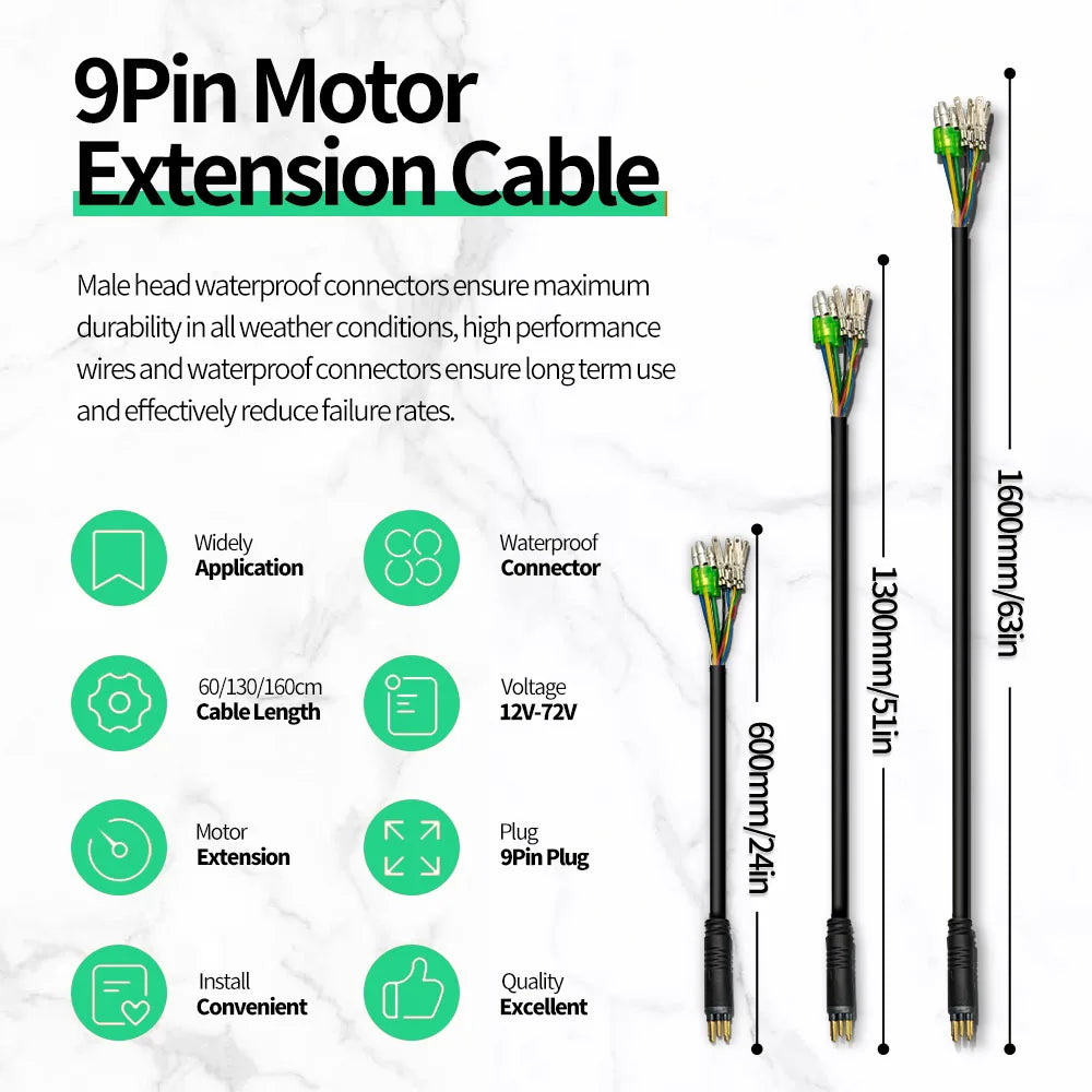 Julet Electric Bicycle Wheel Hub Motor Cable Extension Line 9-Pin Conversion Line Waterproof Connector Ebike Parts Cable