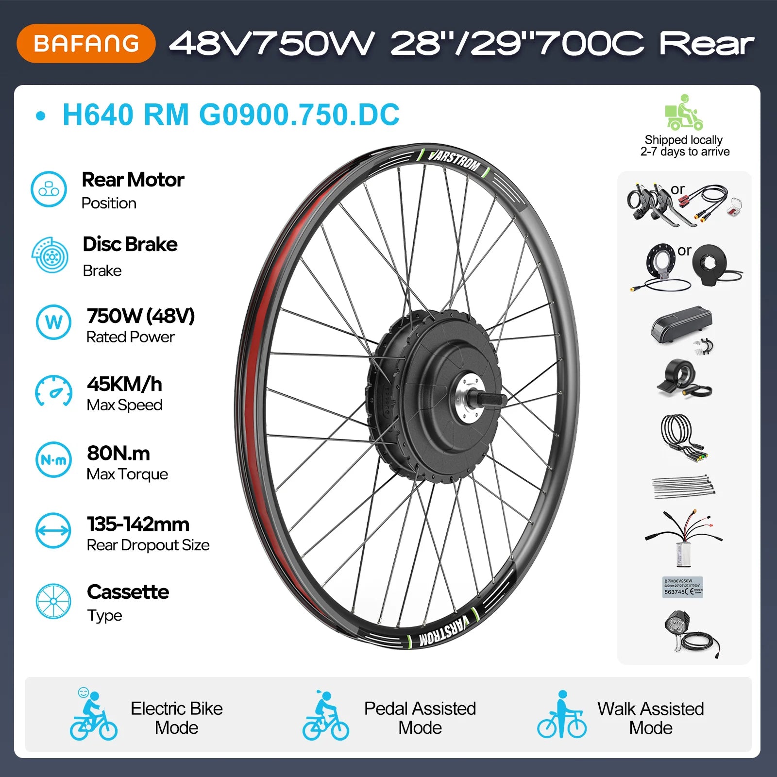 BAFANG 250W-1000W 36V 48V Hub Motor E-Bike Kit – 20-700C Cassette Disc/V-Brake Varstrom eBike Conversion