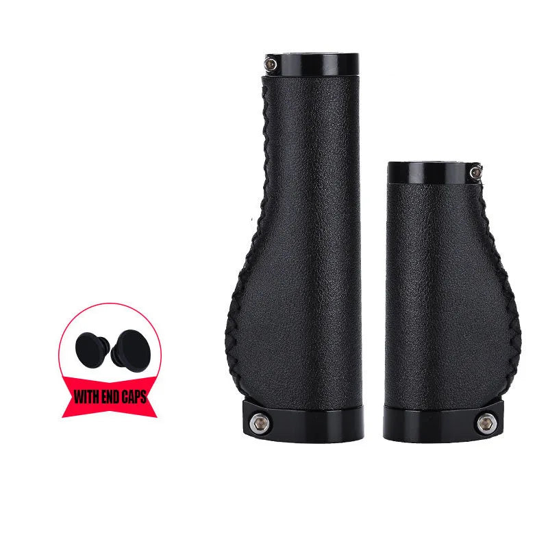 PU Leather Bike Handlebar Grips Vintage Hand Stitched Bicycle Grips Shock Absorbing Handlebar Grip for Bike Cycling Accessories