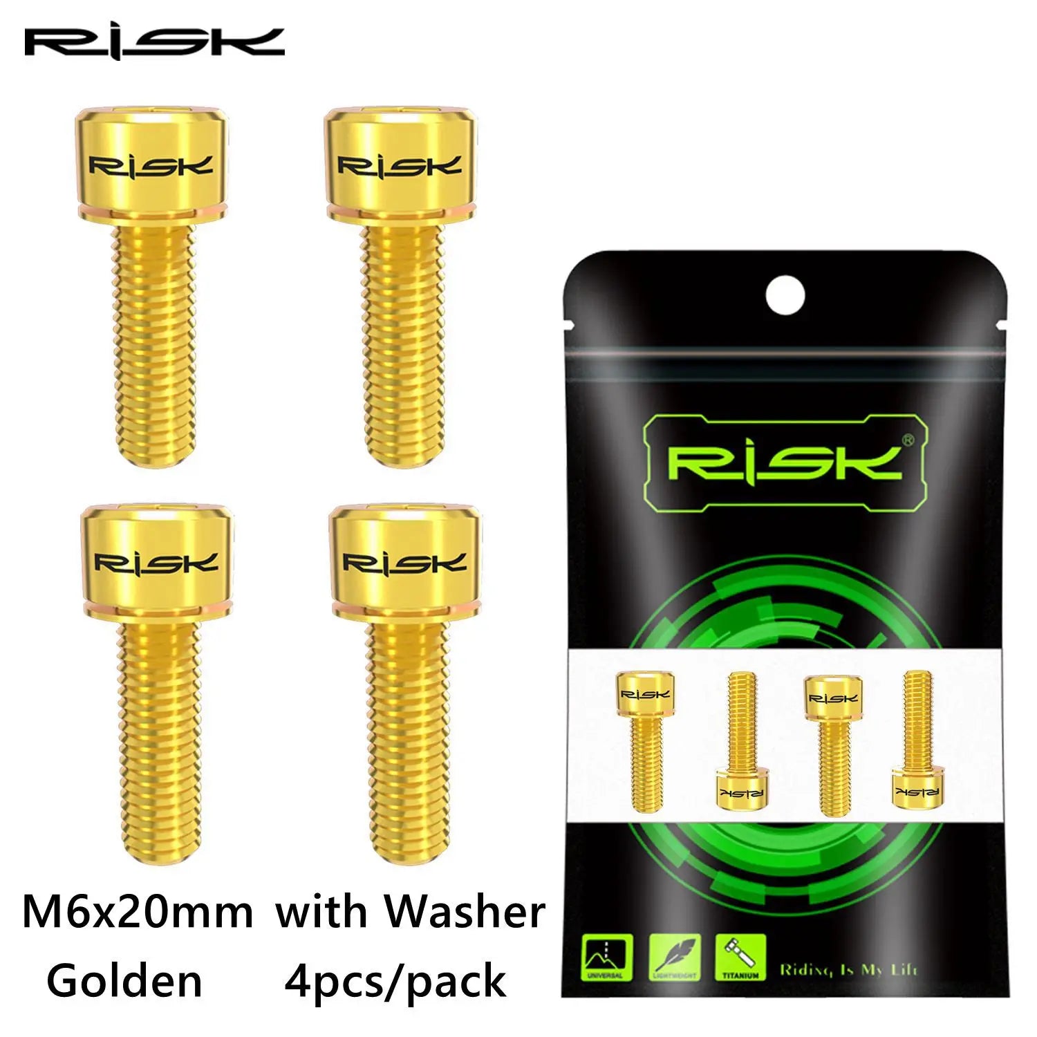 RISK 4PCS M6x18/20mm Bicycle Disc Brake Fixed Bolts with Washer Titanium Mountain Bike Brake Caliper Clamp Cycling Accessories