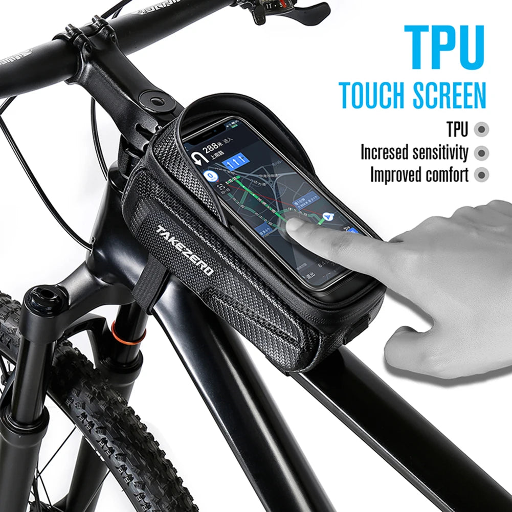 Hard Shell Bicycle Bag Waterproof Rainproof MTB Cycling Head Tube Bag Double Zipper Bicycle Phone Stand Bag for Bike Accessories