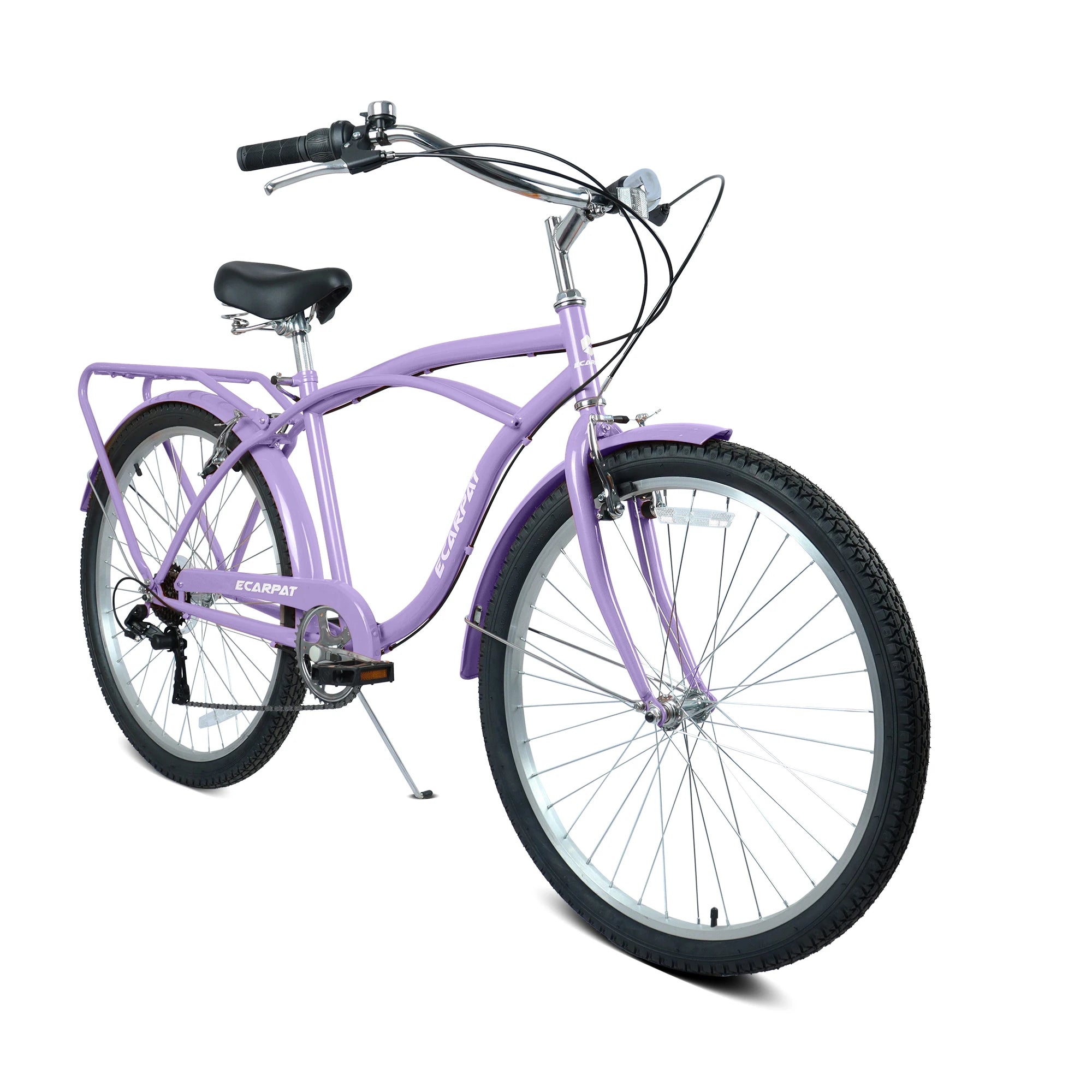 26 Inch Beach Cruiser Bike for Men Women, 7 Speed Commuter Bicycle with Dual V-Brakes and High-Carbon Steel Frame, Comfortable City Bike for Adult