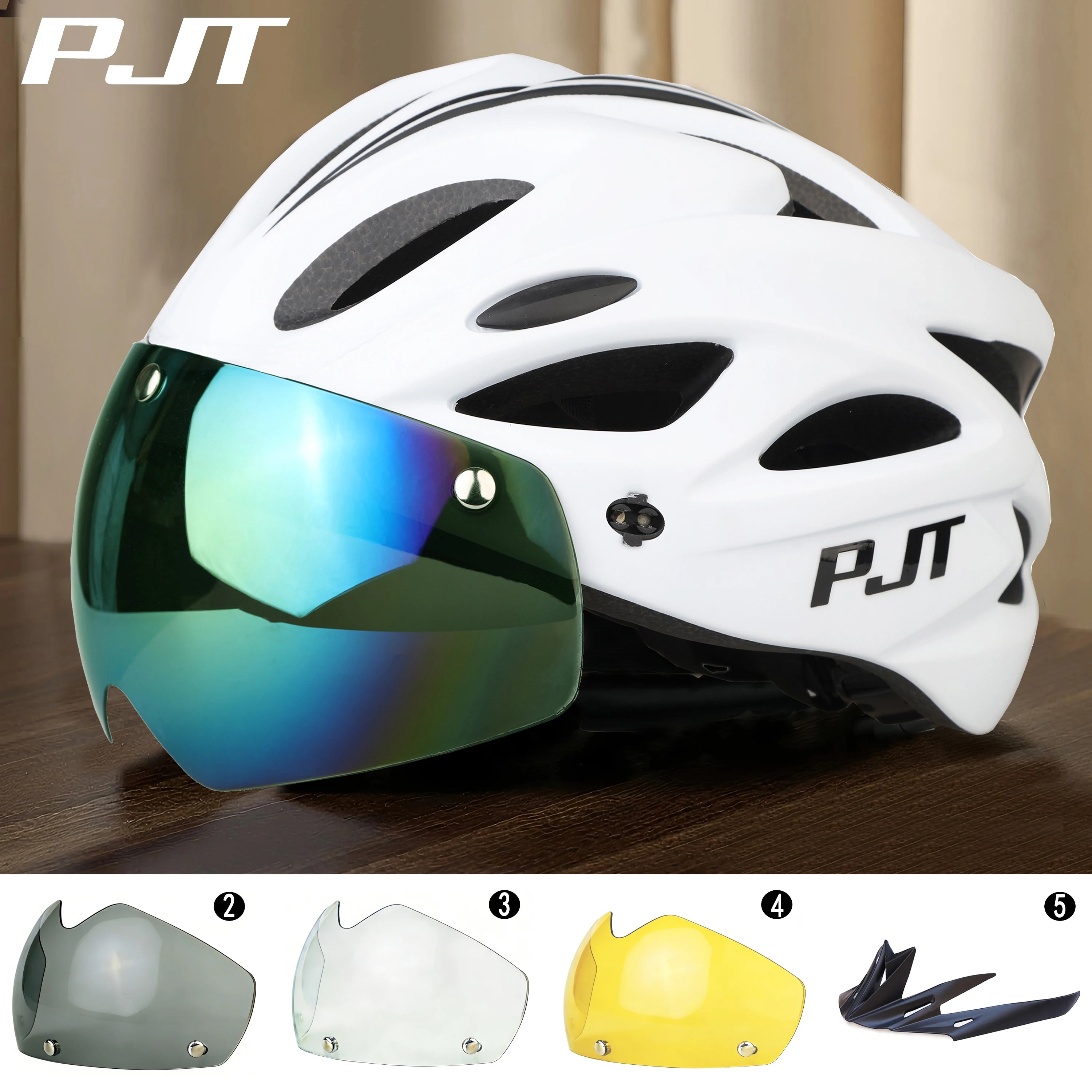 PJT Bicycle Helmet 4 In 1 With Magnetic Attraction Goggle Len /Sun Visor Safety Helmet Adult Bike Helmet Road MTB Cycling Helmet