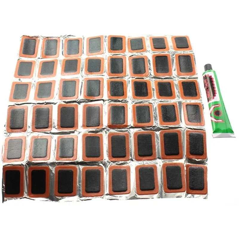 48pcs Bicycle Cold Glue + Glue Bicycle Tire Repair Tool Set Tire Repair Kits Patch Rubber Fetal