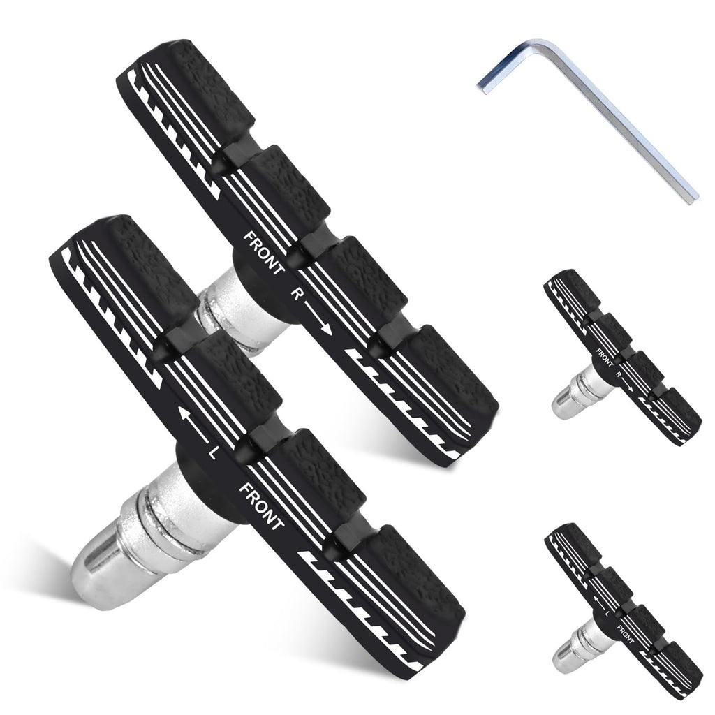Bike Brake Pads Set 70mm Universal V-Brake Blocks for Mountain and Road Bicycles No Noise No Skid Includes Hex Wrench Nut and Shims for Front and Rear Wheels 2Pairs