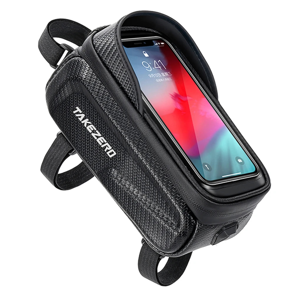 Hard Shell Bicycle Bag Waterproof Rainproof MTB Cycling Head Tube Bag Double Zipper Bicycle Phone Stand Bag for Bike Accessories