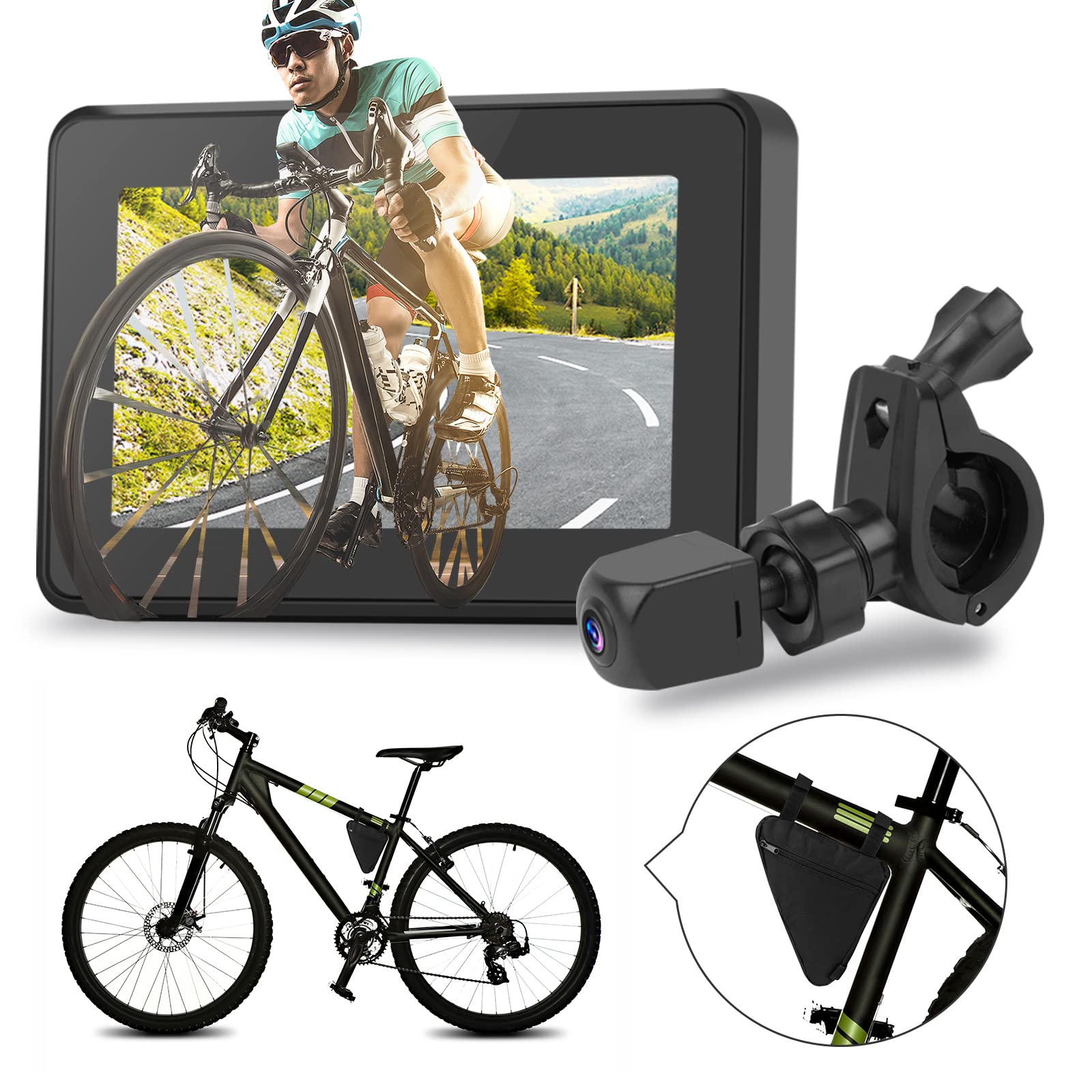 blueear Bike Bicycle Mirror1080P Bicycle Rear View camera with 4.3" Screen130° Wide Angle Color Night Vision Bikes Camera 360° AdjustableBike Accessories For Bicycle Mountain Road Bike