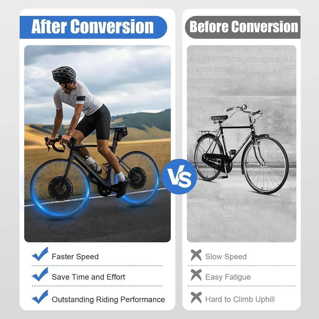 48V 1500W Electric Bike Conversion Kit 26" Snow Tire Rear Wheel Rotating Hub Motor LCD Display Controller Bag for E-Bike DIY