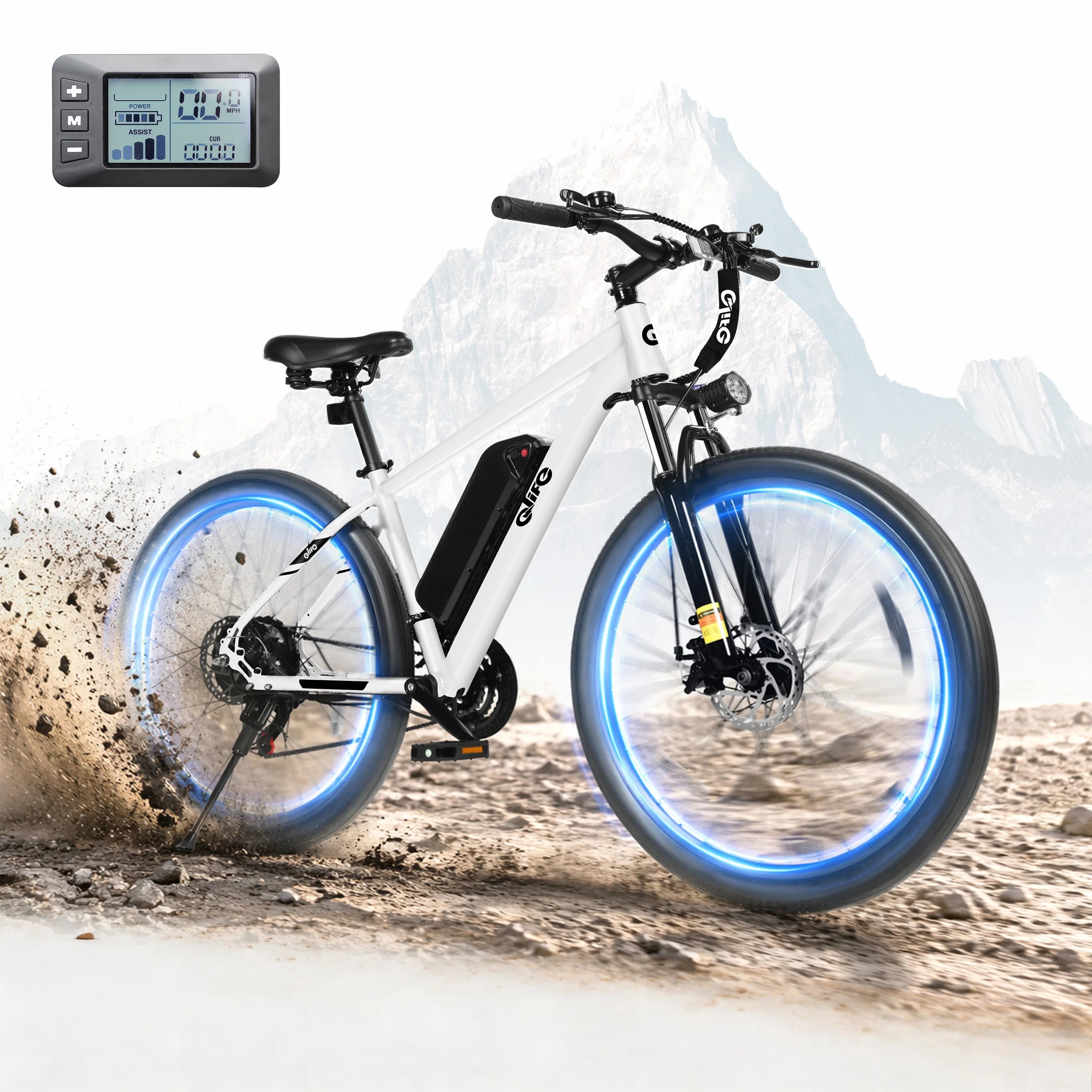 Qlife Racer Electric Bike for Adults, Peak 1200W 48V 10.4Ah,  27.5" Tire Electric Mountain Bike, 28MPH 55 Miles Off-road Electric Bicycle, 21-Speed