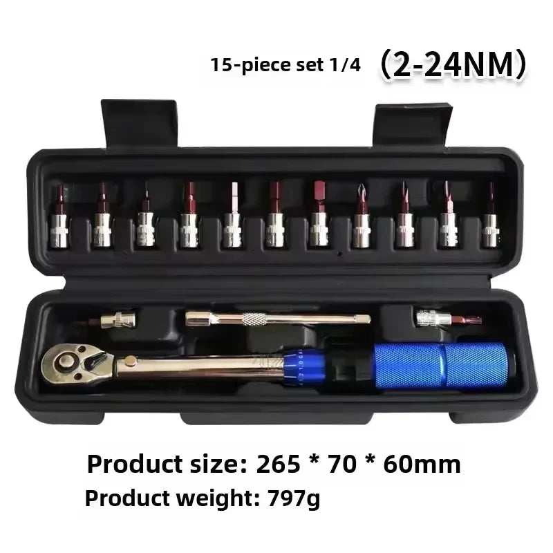 15-Piece 1/4" Torque Wrench Set 2-24Nm – Bi-Directional Hex Wrench Bicycle & Moto Repair Tools