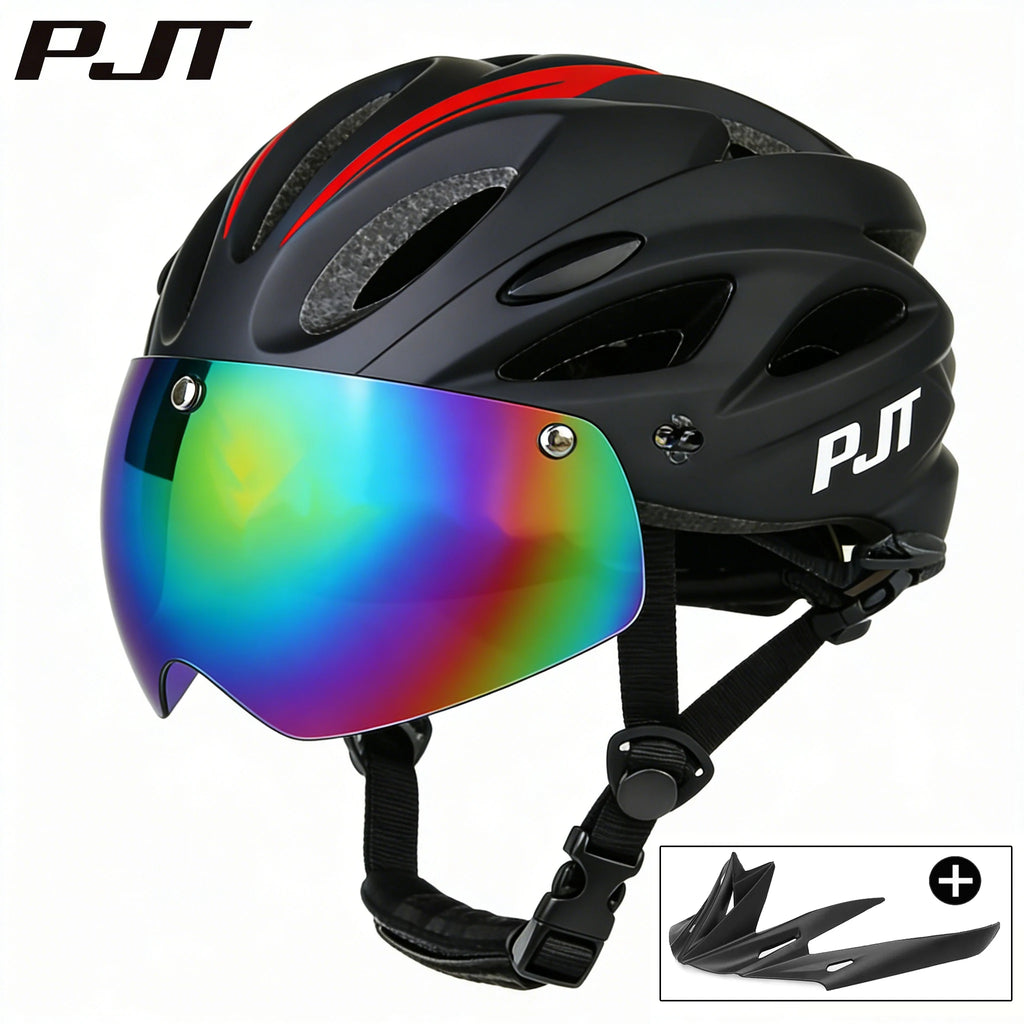 PJT Bicycle Helmet 4 In 1 With Magnetic Attraction Goggle Len /Sun Visor Safety Helmet Adult Bike Helmet Road MTB Cycling Helmet