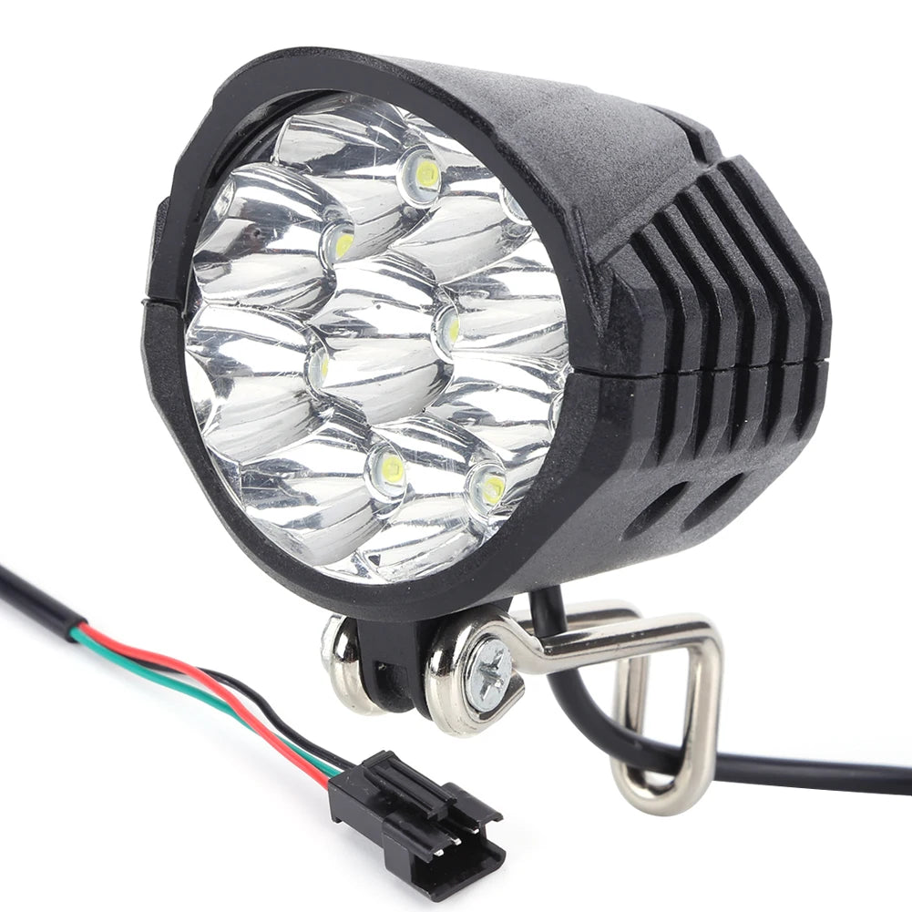 E-Bike Headlight Horn 2 In 1 Electric Scooter Front Light 9LED 18W 36V 48V 60V Bicycle Safety Flashlight Switch Night Cycling