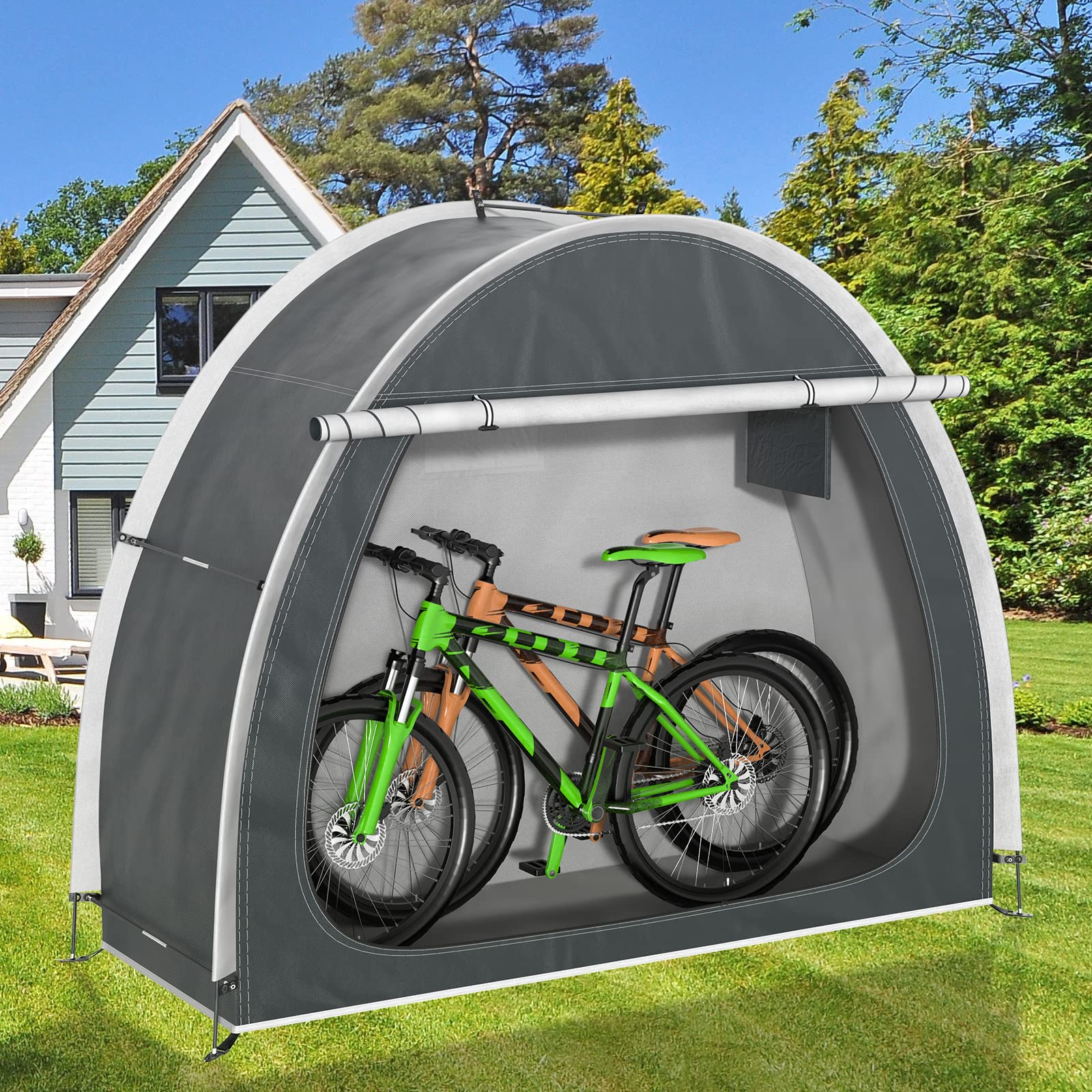Outdoor Bike Covers Storage Shed Tent Outdoor Portable Bicycle Storage Sheds for 2 Bikes PU4000 Waterproof Bicycle Tent Storage Bicycle Storage Tent Bike Tent for Camping