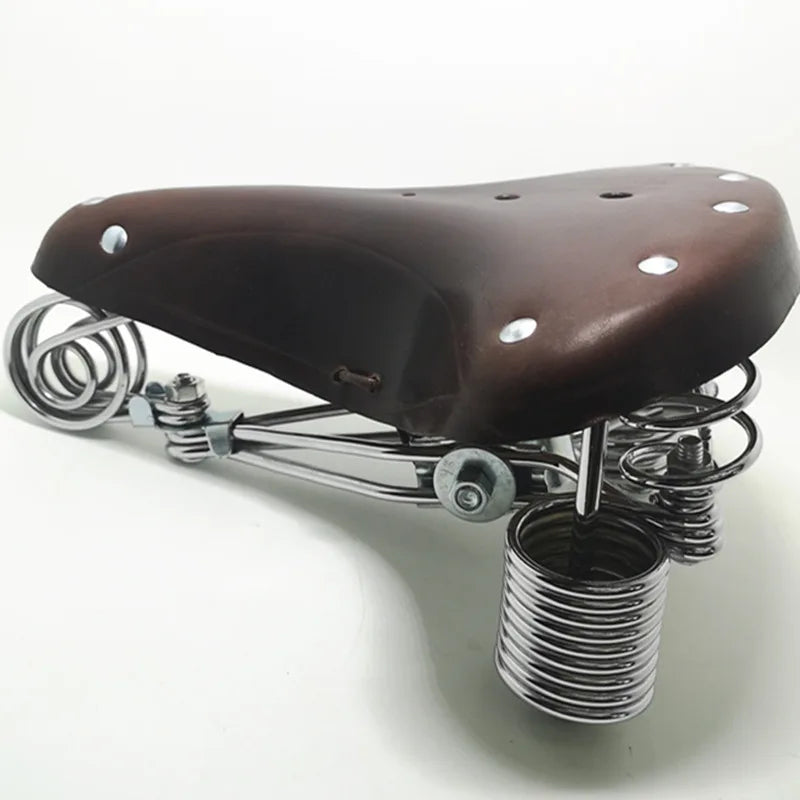 G46 Retro Bike Saddle Cycling 100% Cowhide Saddle Reinforced Spring Metal Frame Old Style  Bicycle Saddle Vintage