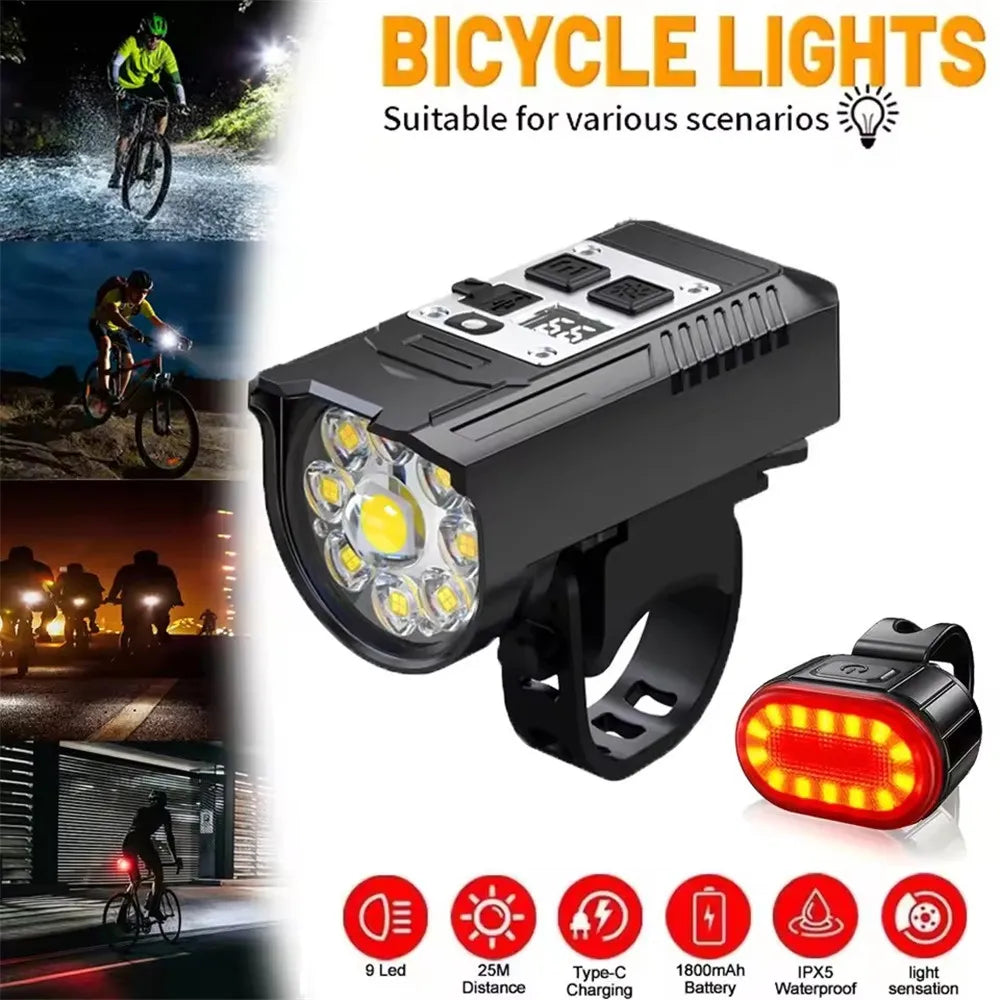 MEUYAG  9 LED Bicycle Headlight USB Rechargeable Bike Lamp Super Bright Handlebar Lights Outdoor Waterproof Cycling Front Light