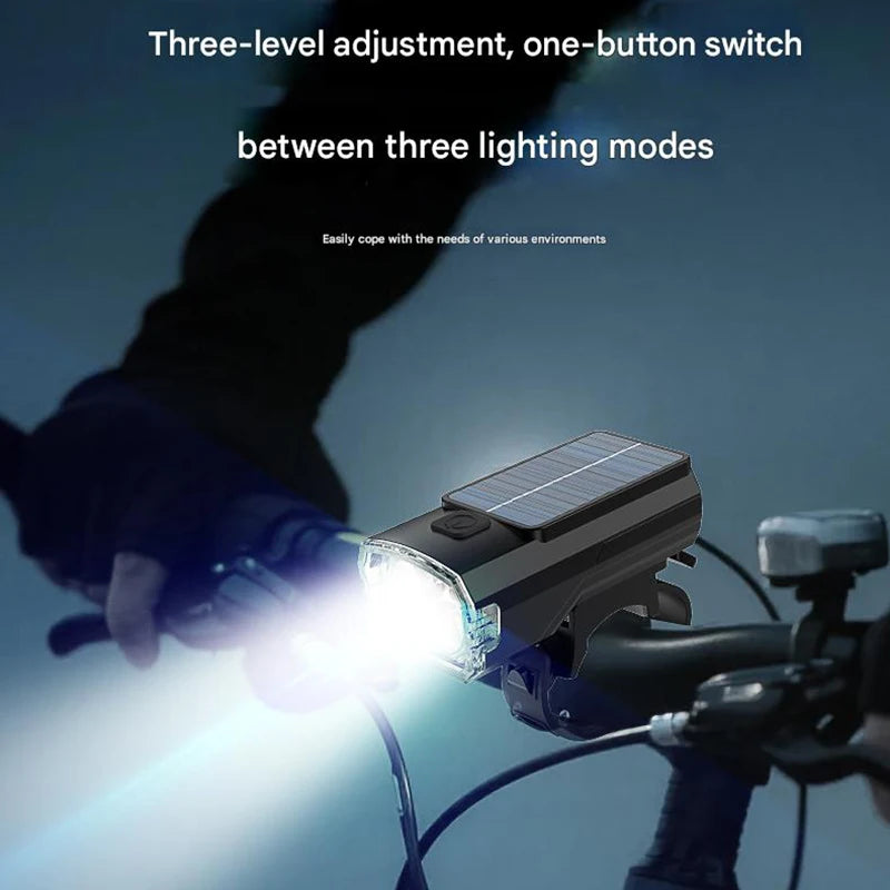 Bicycle Solar Charging Front Light Wide-Angle MTB Road Bike 3 LED Headlight Flashlight Easy to Install Cycling Accessoreis