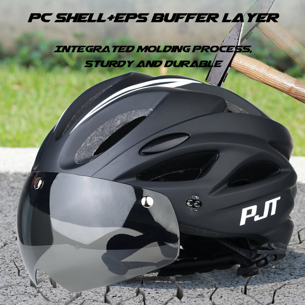 PJT Bicycle Helmet 4 In 1 With Magnetic Attraction Goggle Len /Sun Visor Safety Helmet Adult Bike Helmet Road MTB Cycling Helmet