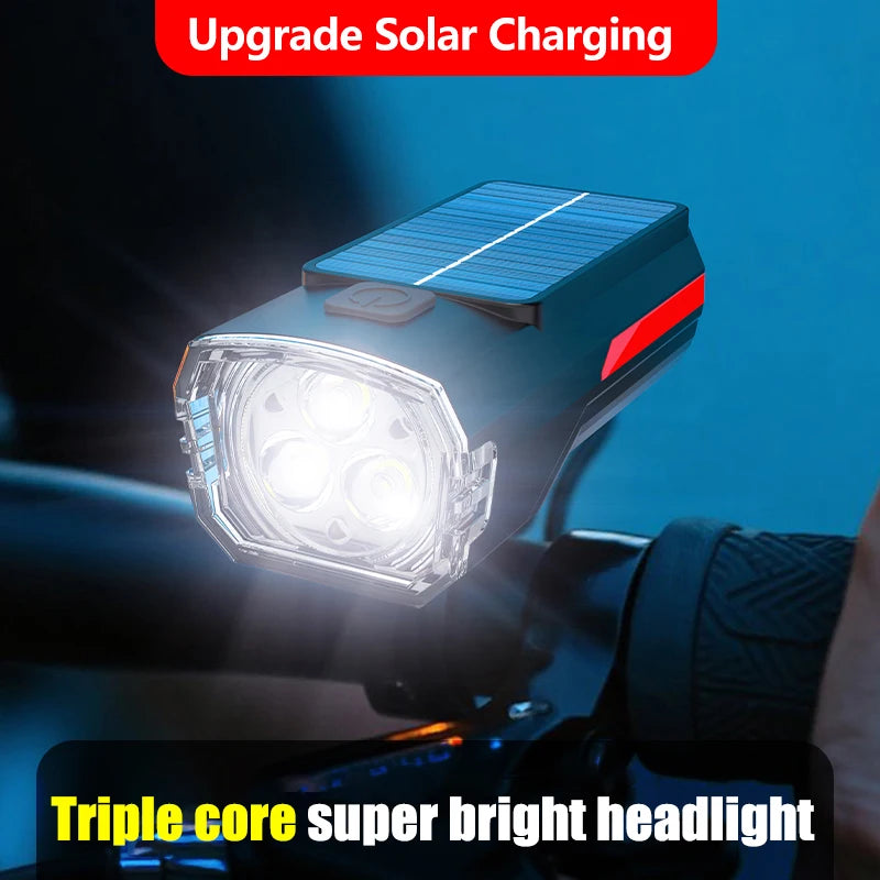 Bicycle Solar Charging Front Light Wide-Angle MTB Road Bike 3 LED Headlight Flashlight Easy to Install Cycling Accessoreis