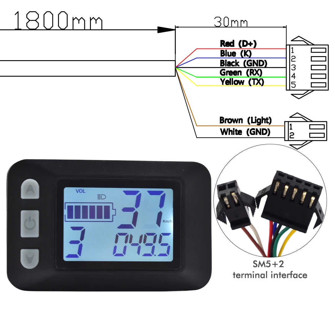 UART2 Electric Bicycle Display LCD LED Display 24V/36V/48V/60V/72V  E Scooter LCD Panel Color Screen for Electric Bike Kit Parts