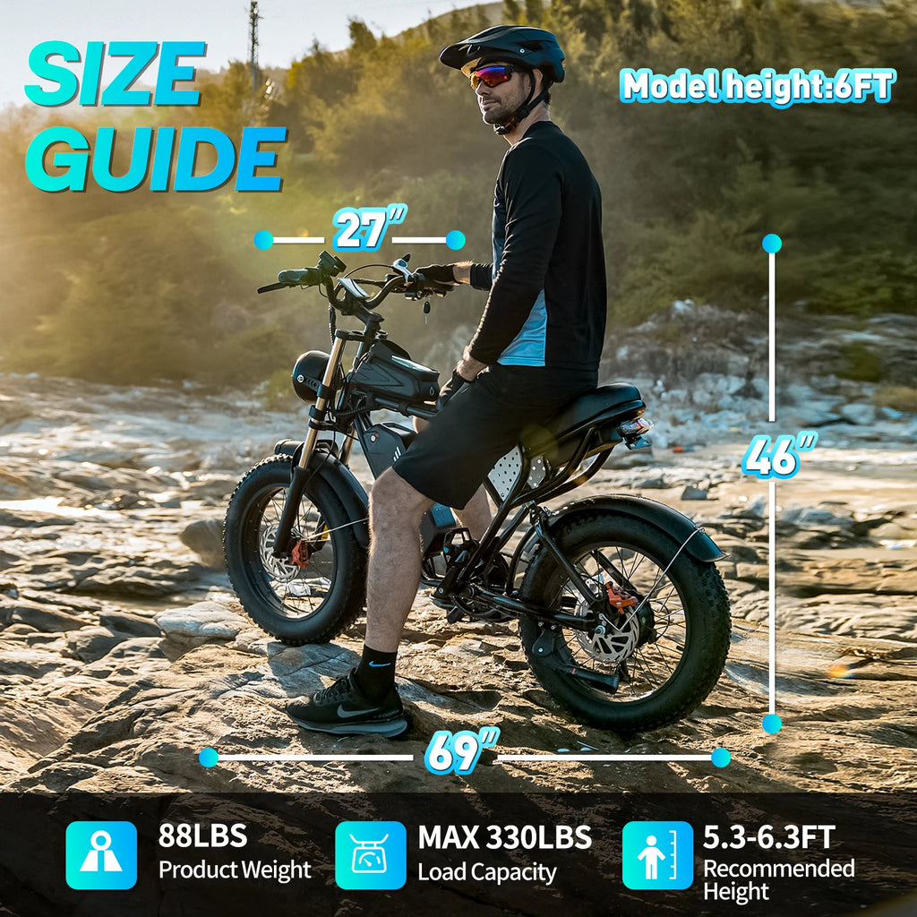 YVY K20 Lite 1200W Electric Bike for Adults 30MPH 48V 15.6Ah Off-road Trail 20*4 Inch Fat Tire E Bike 7 Speed Mountain Bike