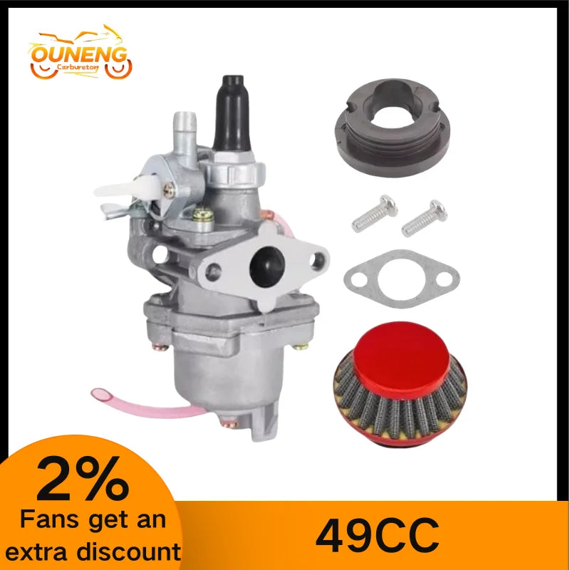 43cc 47cc 49cc 2-Stroke Carburetor with Steel Air Filter Inlet Pipe for Mini Moto ATV Pocket Bike