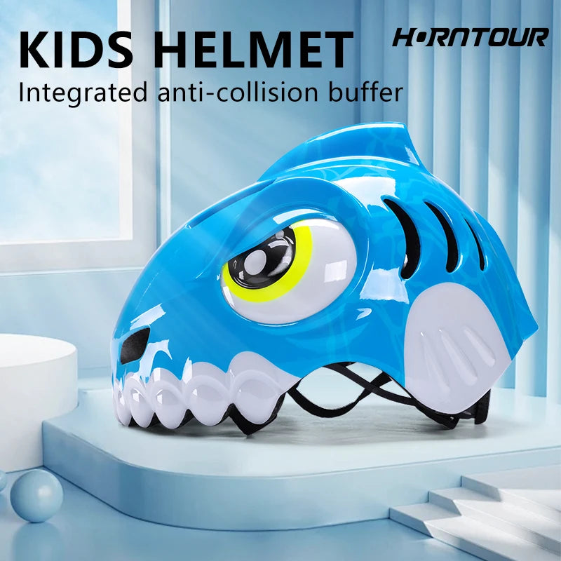 Horntour Kids Bicycle Helmet Child Sport Safety Shark Cycling Helmet Knee Elbow Pad Set Balance Bike Roller Skating Helmet Guard