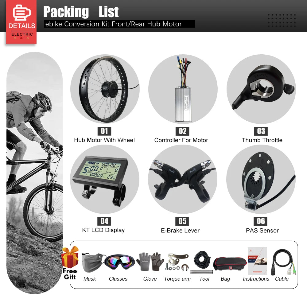 Electric Bike Fat-bike Conversion Kit 48V 750W 20’24’26in 4.0Tyre Brushless Rear Wheel Hub Motor For Snow Electric Bicycle Kit