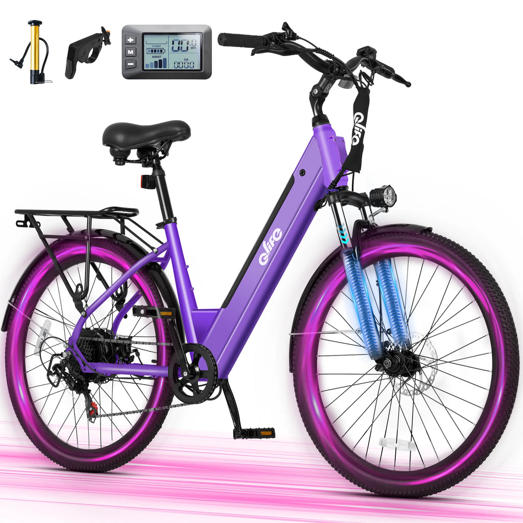 Qlife Cityone 2.0  26" Electric Bike for Adults, 1200W Peak Motor 48V 10.4Ah Battery, 28MPH 55 Miles, 7-Speed Electric Bicycle with Front Suspension