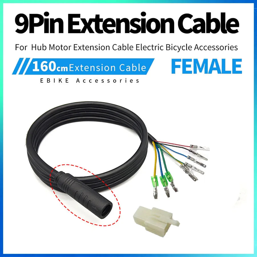 Julet Electric Bicycle Wheel Hub Motor Cable Extension Line 9-Pin Conversion Line Waterproof Connector Ebike Parts Cable