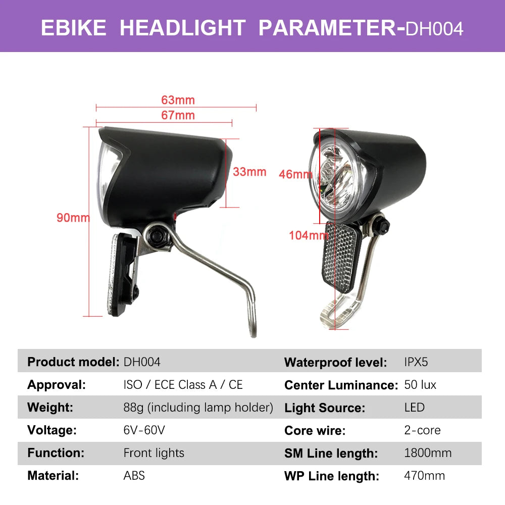 Bicycle Light Electric Headlight DH004 TailLight DR001 6V-60V 2Pin SM Waterproof Plug Bicycle Lights Cycling Lamp Accessories