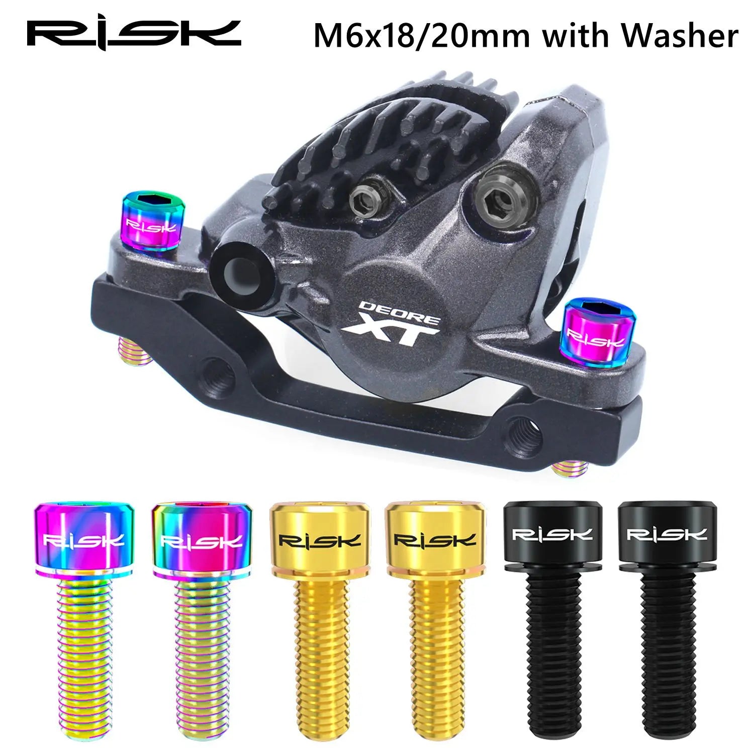 RISK 4PCS M6x18/20mm Bicycle Disc Brake Fixed Bolts with Washer Titanium Mountain Bike Brake Caliper Clamp Cycling Accessories