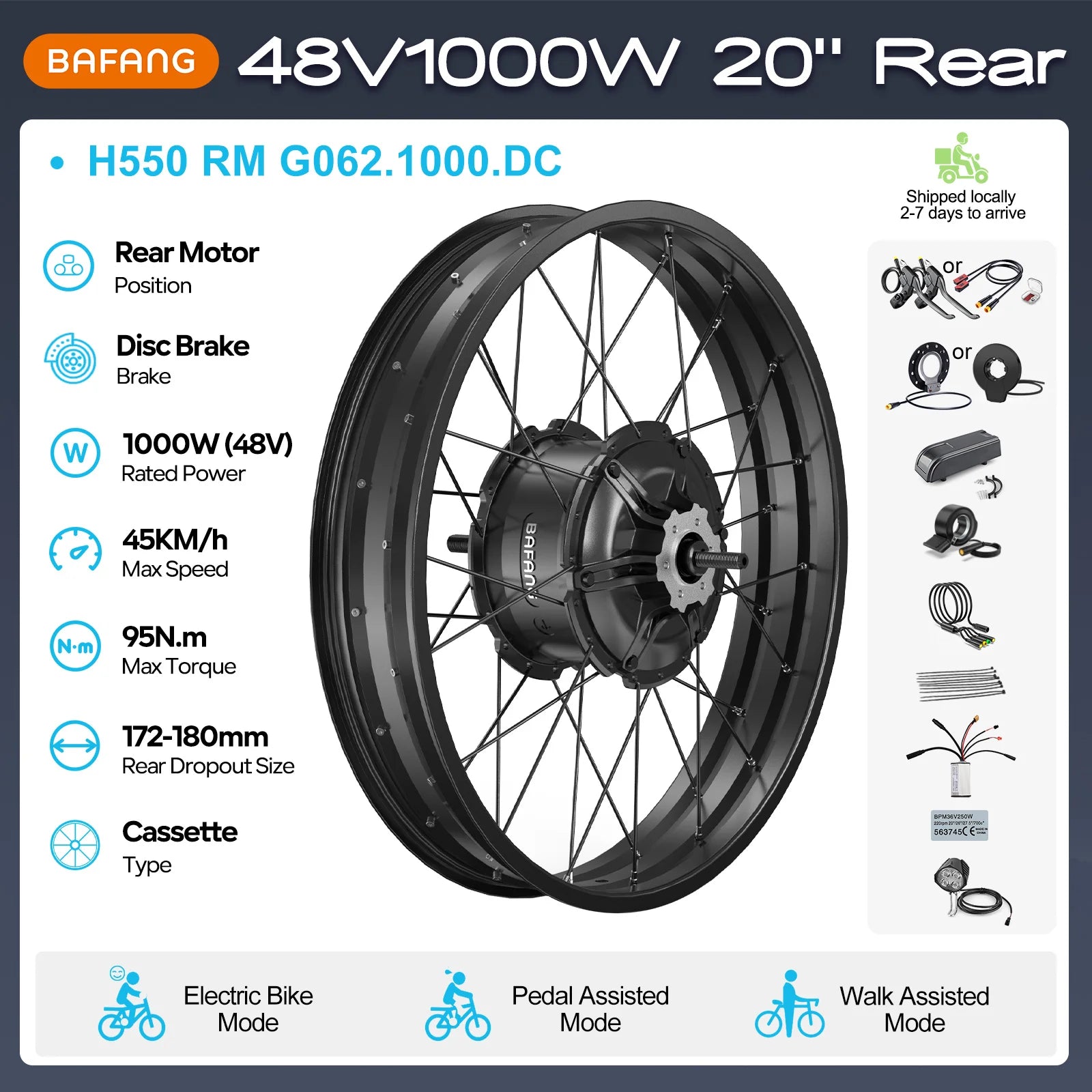 BAFANG 250W-1000W 36V 48V Hub Motor E-Bike Kit – 20-700C Cassette Disc/V-Brake Varstrom eBike Conversion
