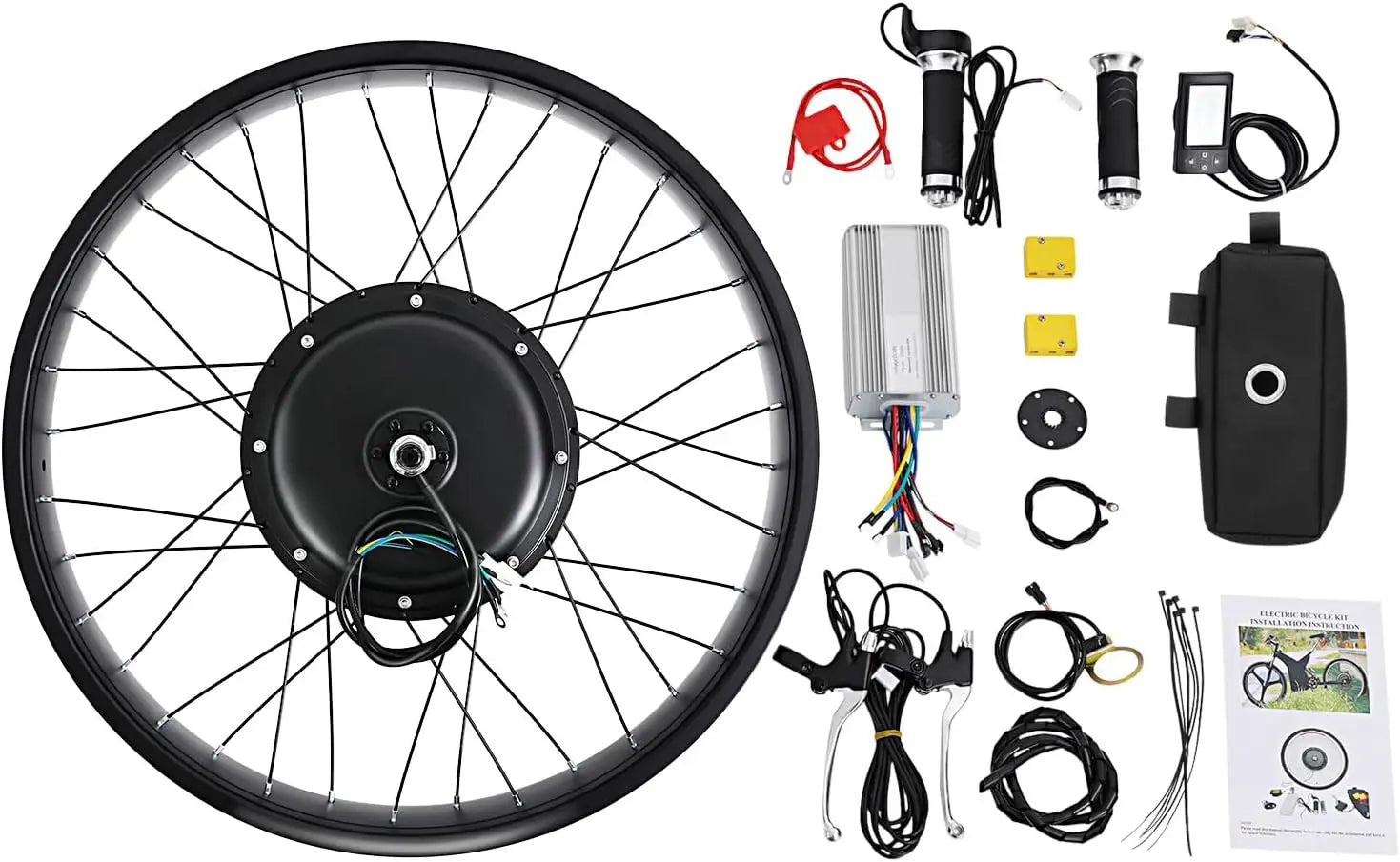 48V 1500W Electric Bike Conversion Kit 26" Snow Tire Rear Wheel Rotating Hub Motor LCD Display Controller Bag for E-Bike DIY