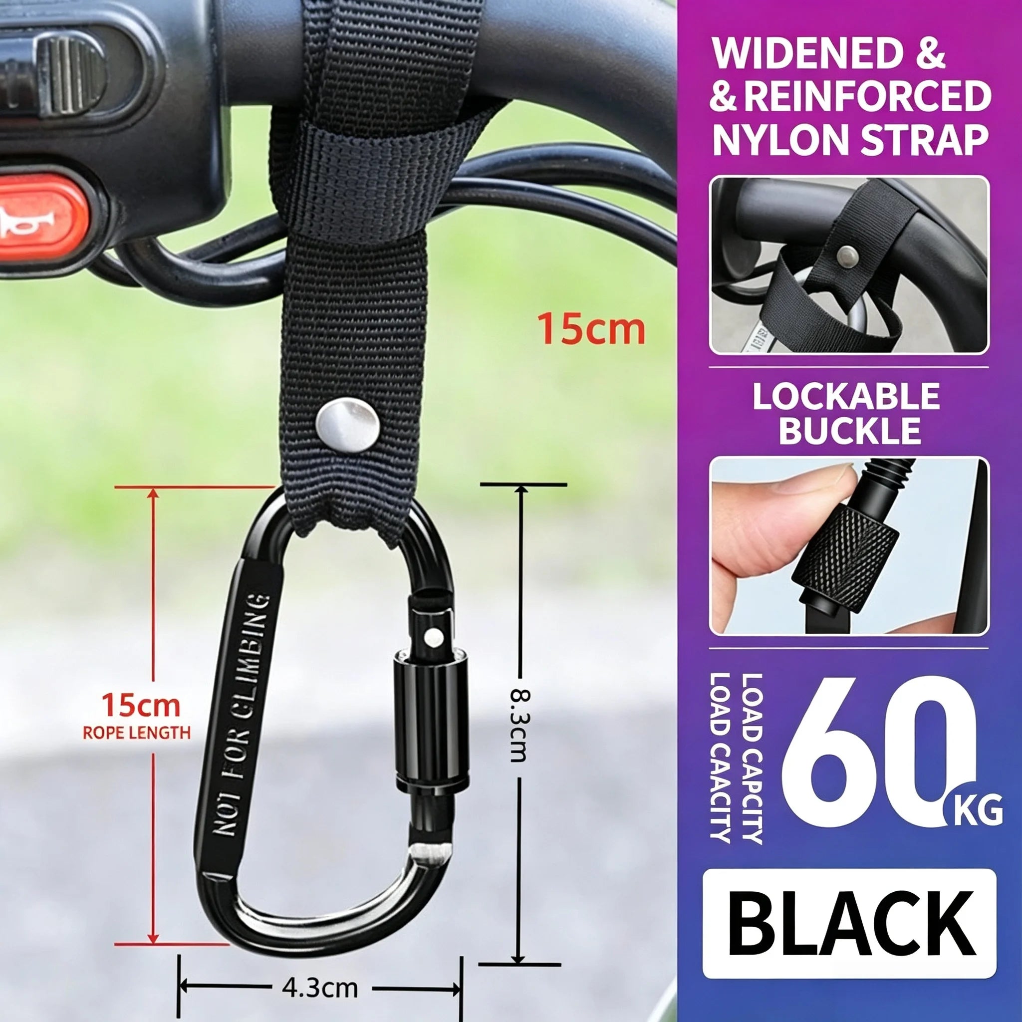 Heavy Duty E-Bike Scooter Handlebar Hook Aluminum Lockable Carabiner Multipurpose Hanger For Helmet Handbag Shopping Bag