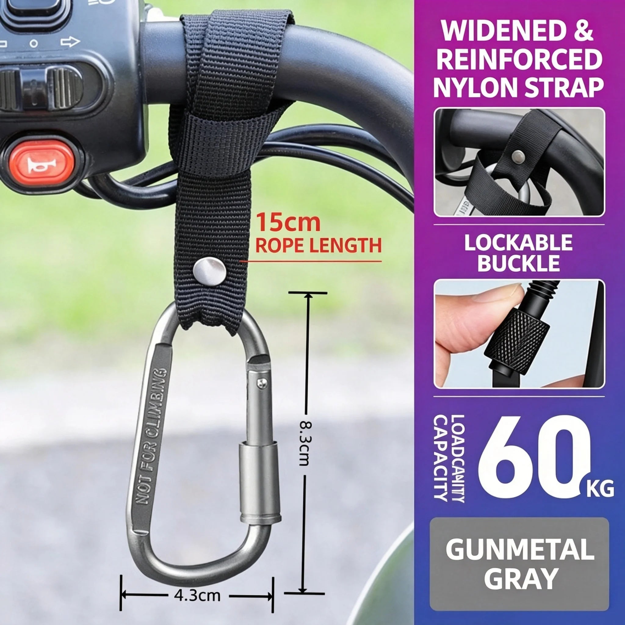 Heavy Duty E-Bike Scooter Handlebar Hook Aluminum Lockable Carabiner Multipurpose Hanger For Helmet Handbag Shopping Bag