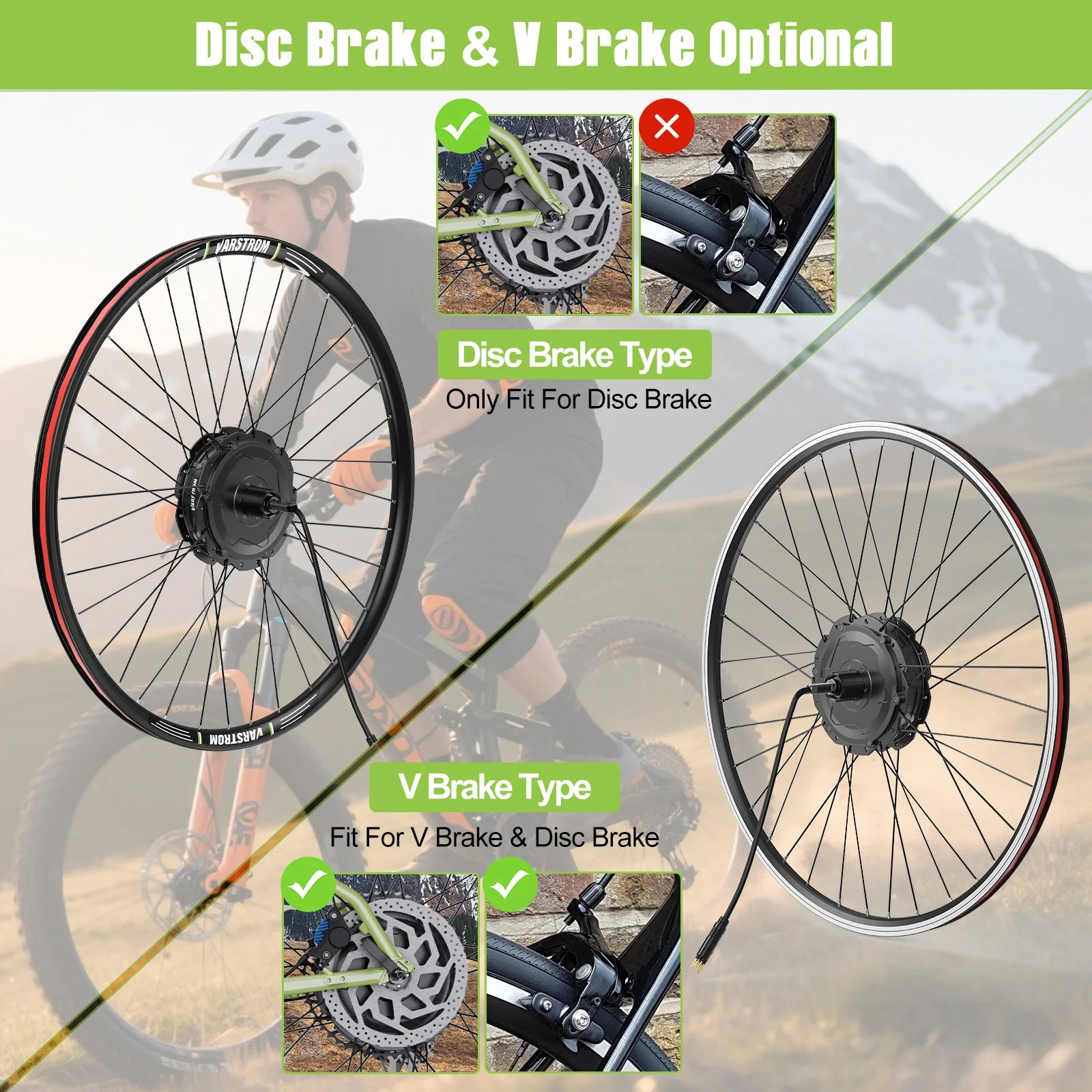 BAFANG 250W-1000W 36V 48V Hub Motor E-Bike Kit – 20-700C Cassette Disc/V-Brake Varstrom eBike Conversion