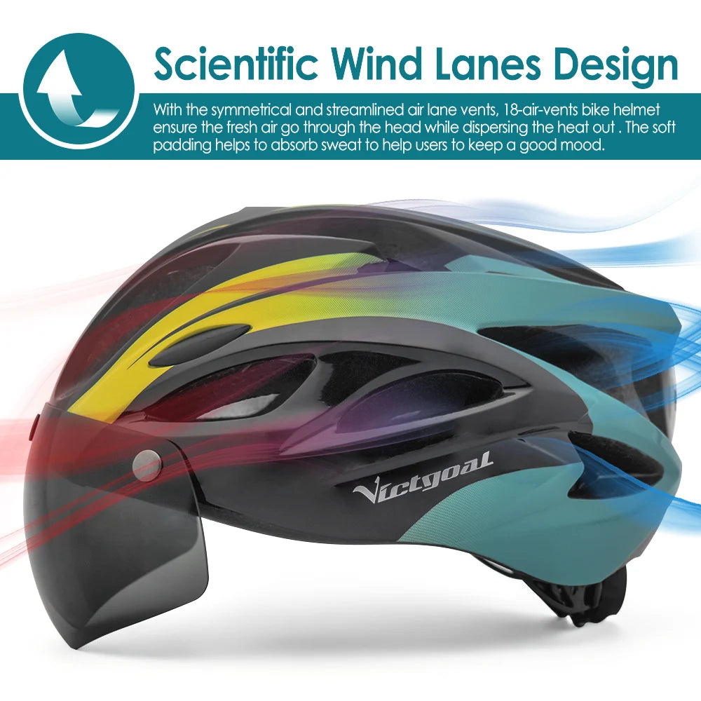 VICTGOAL Adults Bike Helmet Goggles LED Rear Light Men Women Cycling Helmet Road Bicycle Helmets MTB E-Bike Cap Scotter Headgear