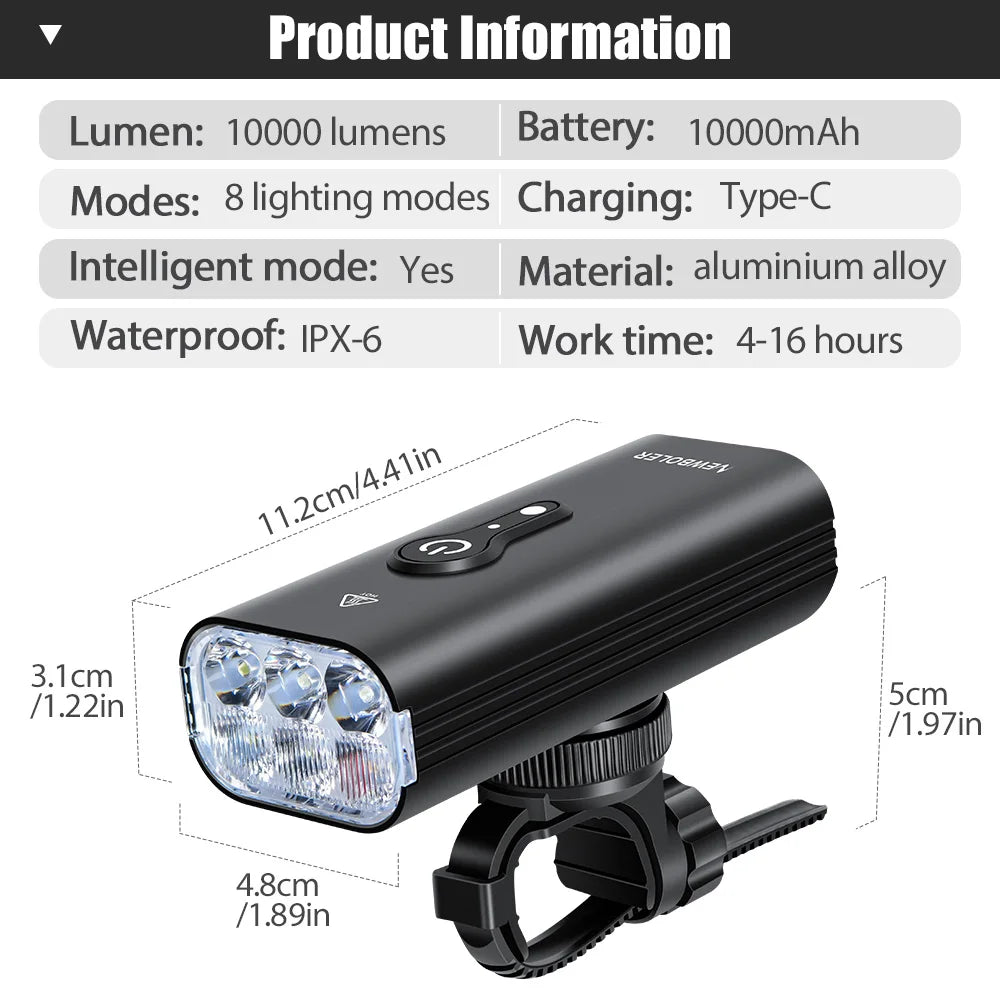 NEWBOLER 10000mAh Smart Bicycle Light Front 10000LM Bike Light Waterproof USB Charging MTB Road Cycling Lamp Bike Accessories