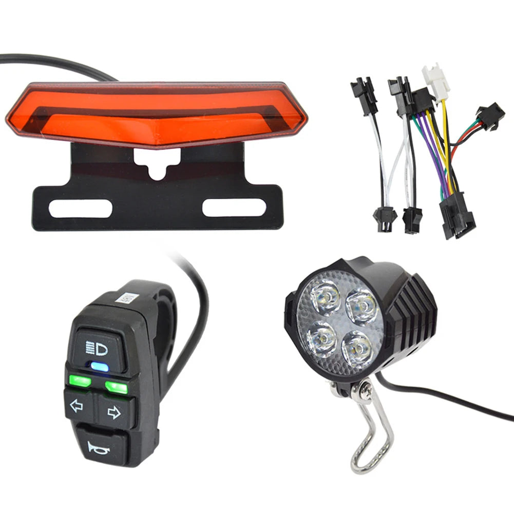 Ebike Front Brake Rear Light 24V 48V Bike Rack Lamp with Horn Headlight Switch Electric Bicycle Turn Tail Light Accessories Set
