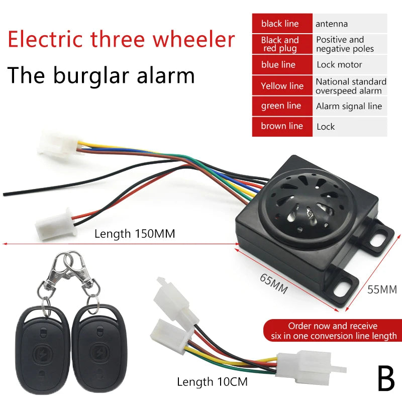 48-72V Anti-Theft E-bike Alarm Scooter Security Dual Remote Control Detector Alarm Anti Lost Remote Control Detector Alarm