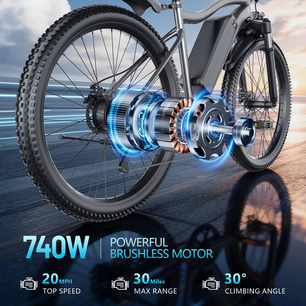 UPlee G73 Adults Electric Bike 740W Motor Electric Bicycle 48V 13AH removable battery e bike 26"Tire Mountain Electric Dirt Bike