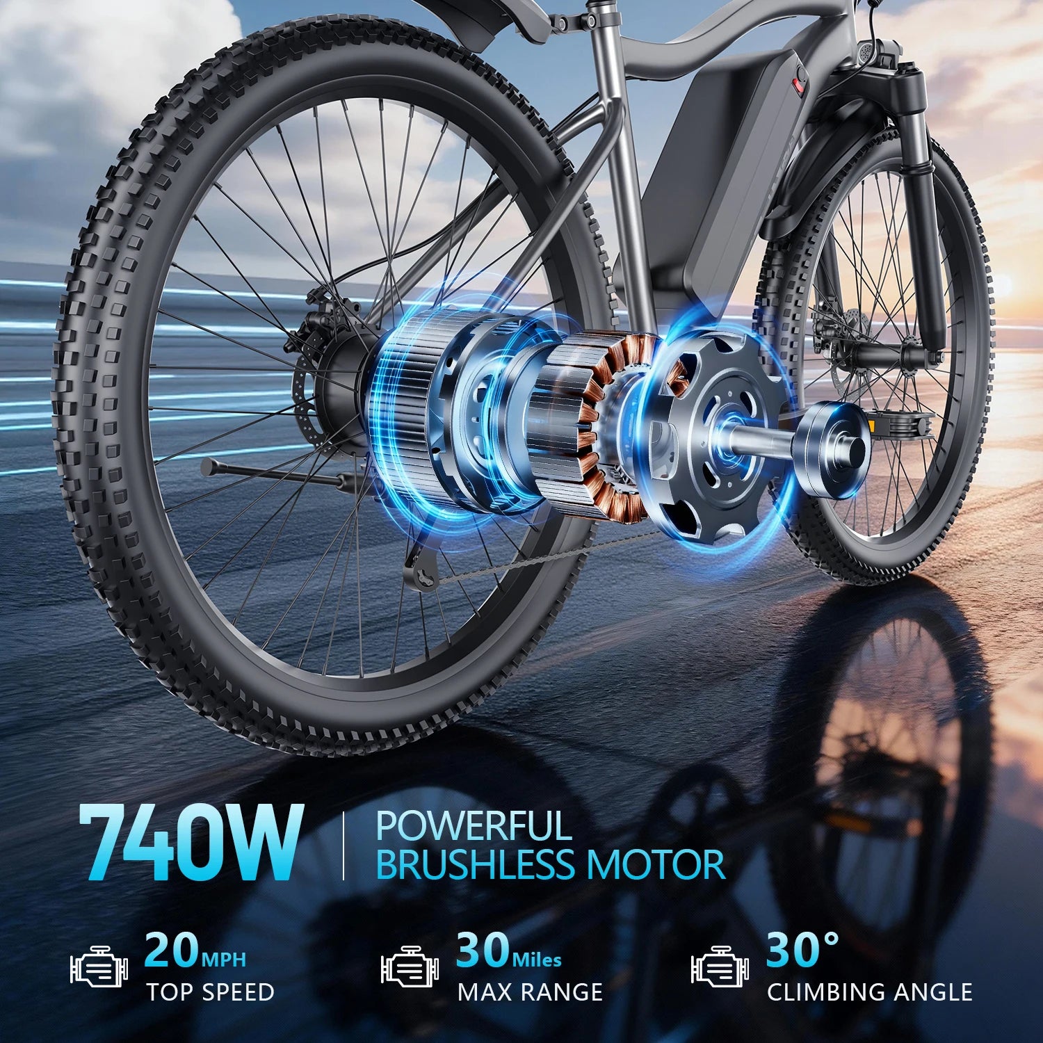 UPlee G73 Adults Electric Bike 740W Motor Electric Bicycle 48V 13AH removable battery e bike 26"Tire Mountain Electric Dirt Bike