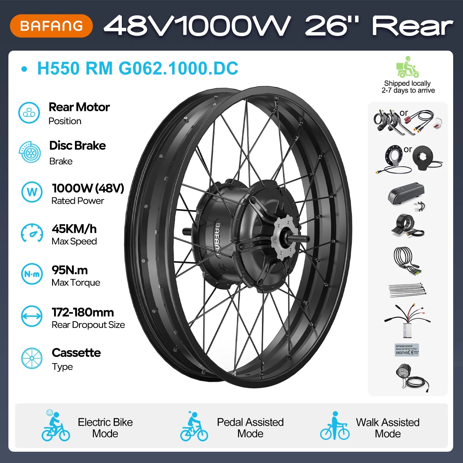 BAFANG 250W-1000W 36V 48V Hub Motor E-Bike Kit – 20-700C Cassette Disc/V-Brake Varstrom eBike Conversion