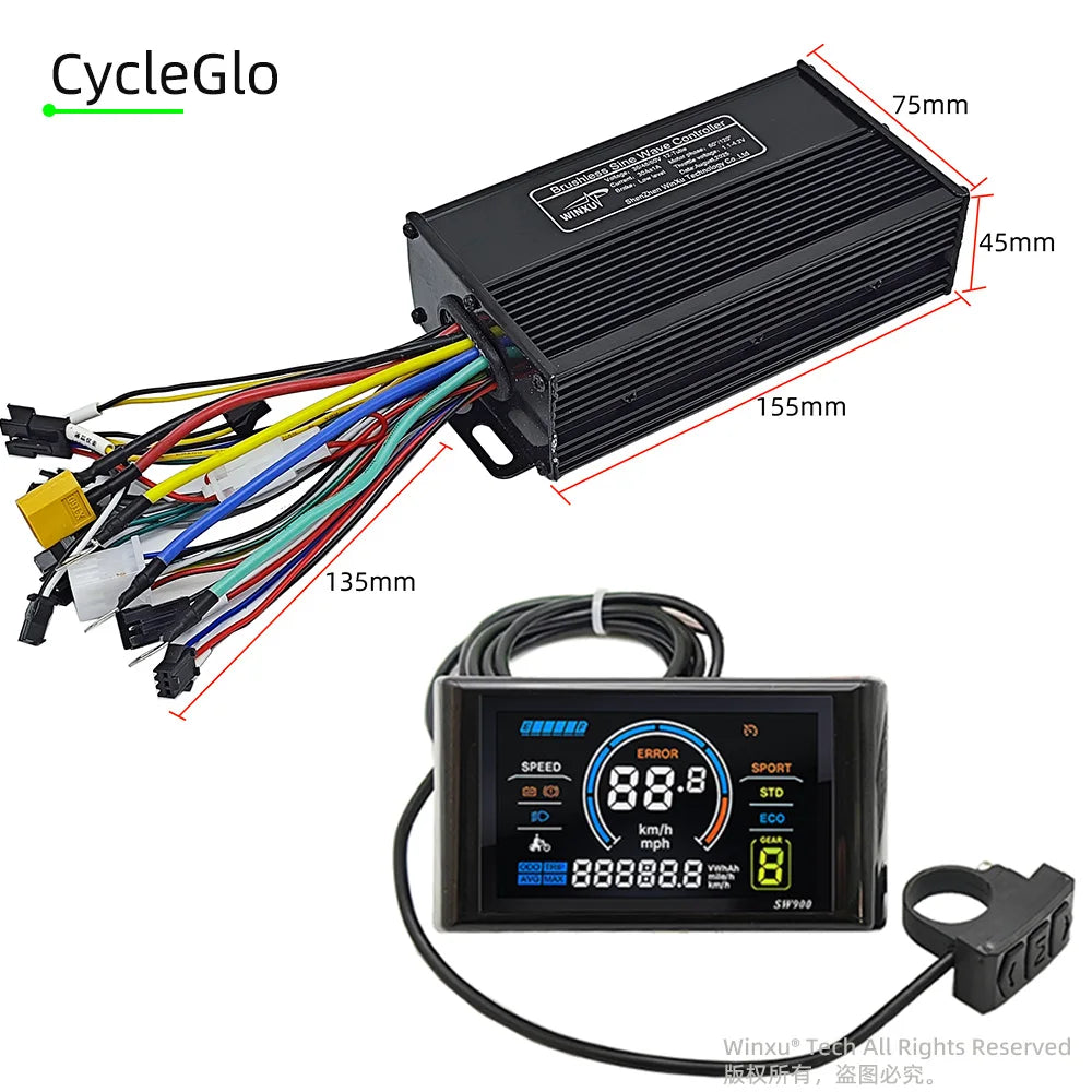 36V 48V 60V 1000W-1500W Sine Wave E-Bike Controller with SW900 Color LCD Kit for Electric Bicycle & Scooter